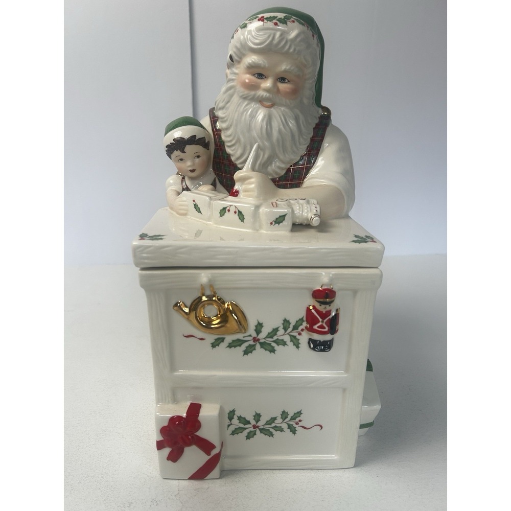 Lenox Santa Workbench Christmas Cookie Jar Santa's Holiday Toy Shop